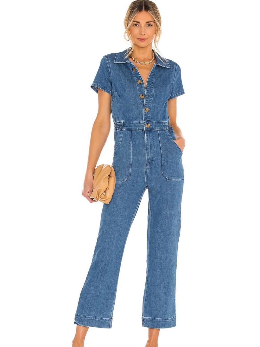Show Me Your MuMu Denim Short-Sleeve Jumpsuit